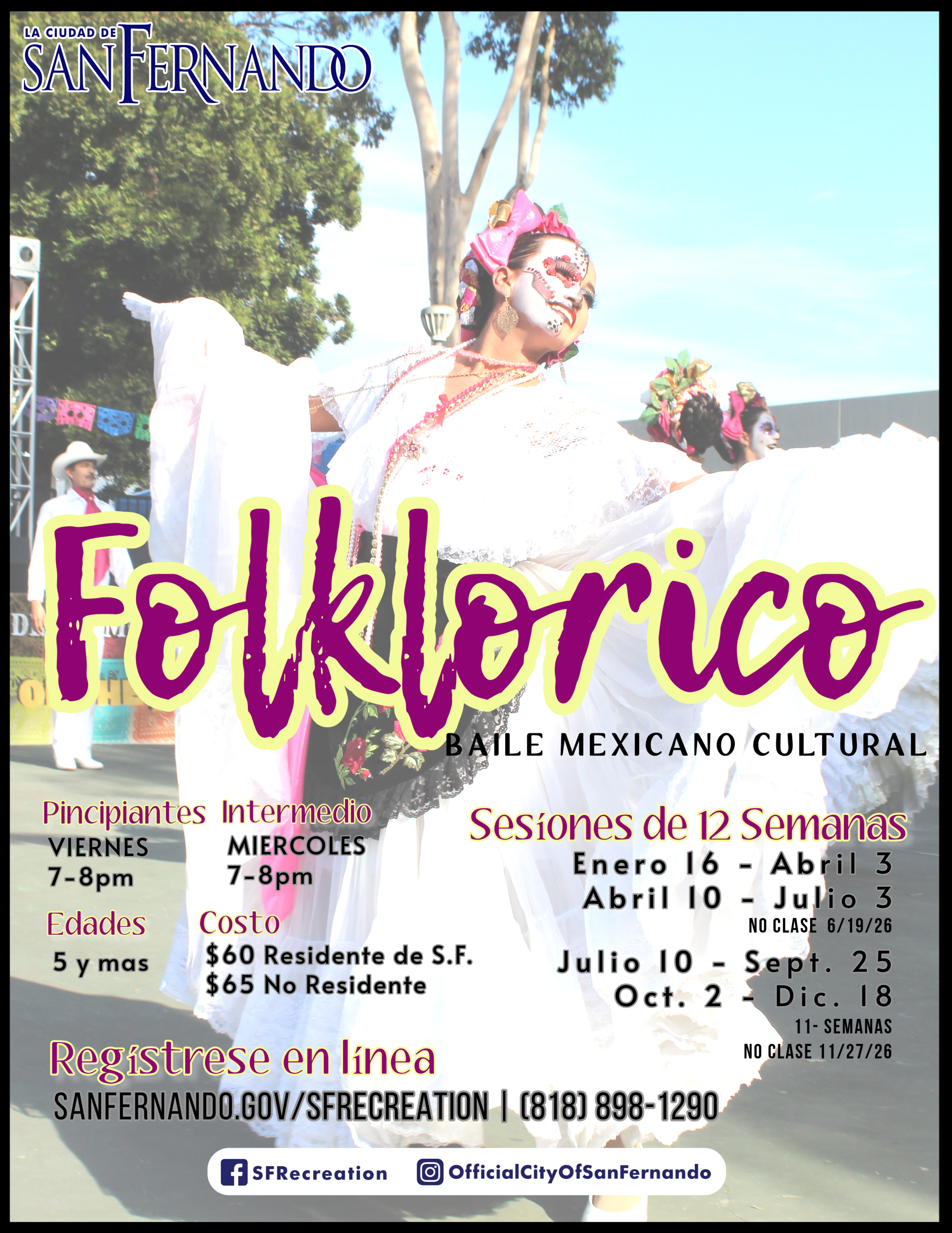 Folklorico Mexican Folk Dance Classes flyer; 12-week sessions