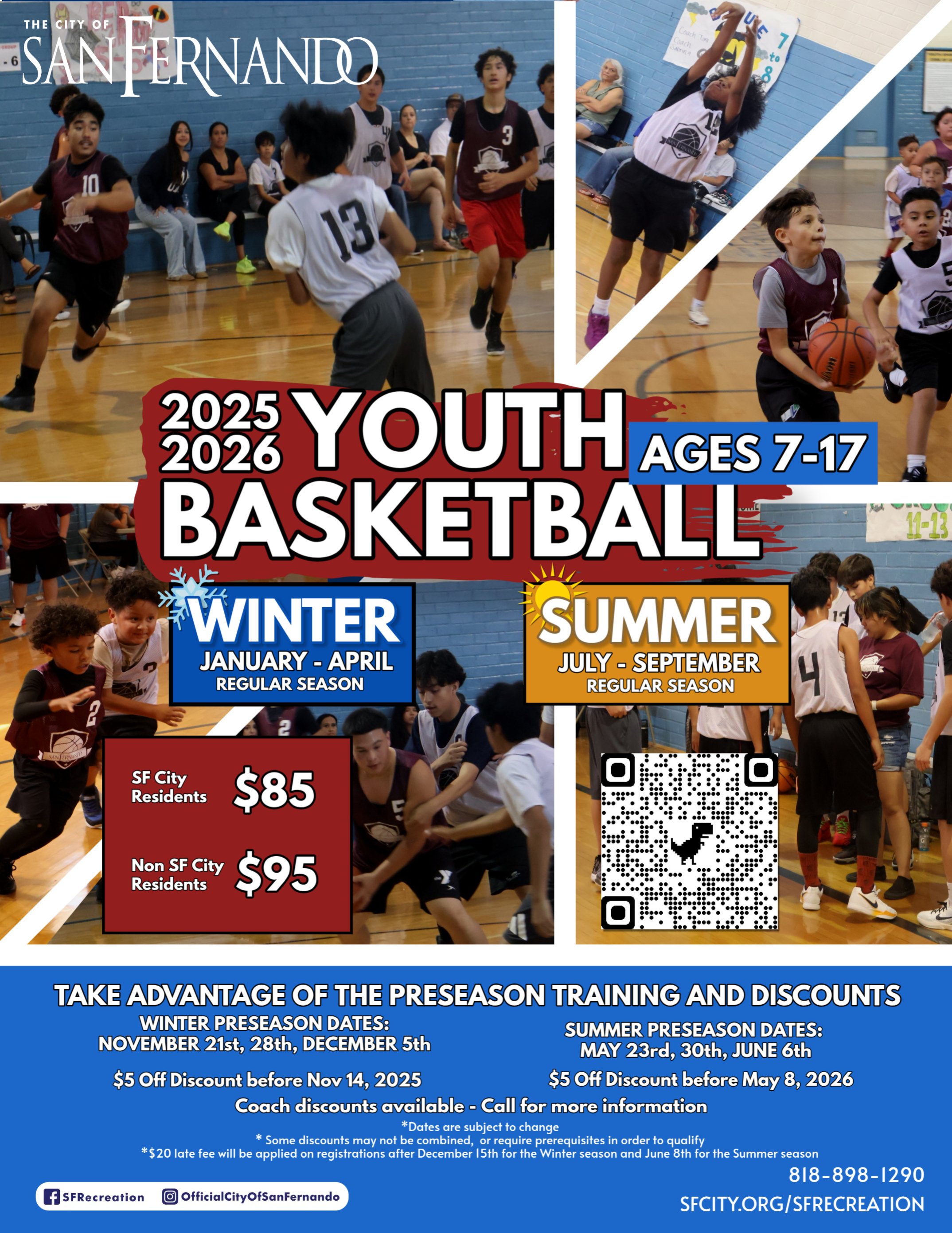 Youth Basketball 2025-2026 League; photos of children playing basketball
