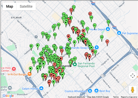 Map of San Fernando indicating all illegal dumping requests in the City within the last three months. 